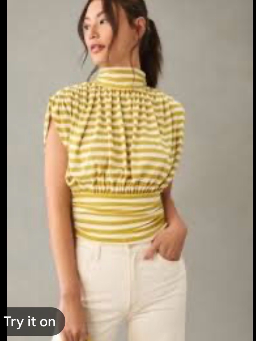 New With Tags Anthropologie Maeve Ruched Mock Neck Striped Top Sz M